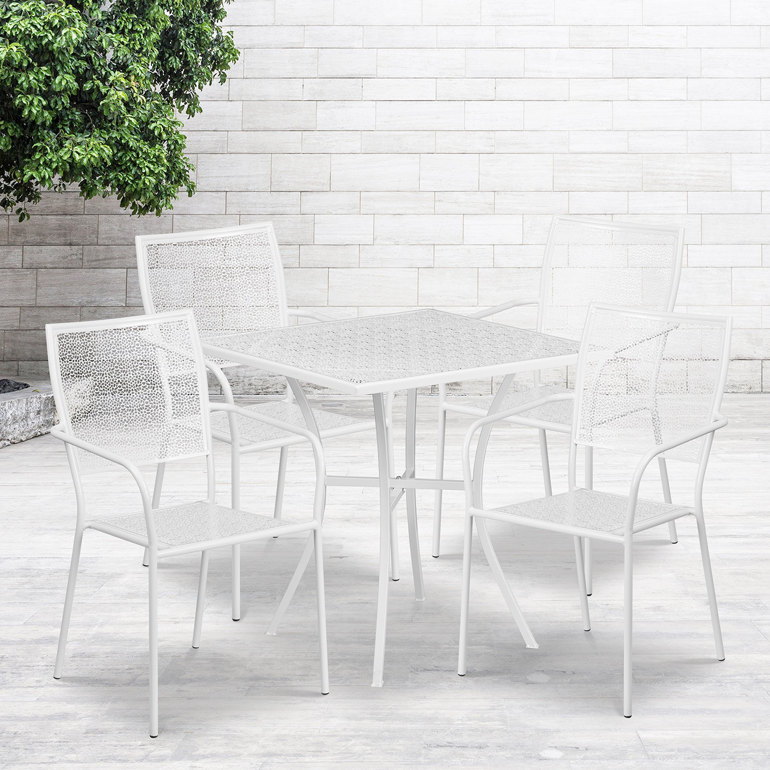 BLNK Oia Commercial Square Steel Indoor-Outdoor Patio Table Set with 4 Square Back Chairs