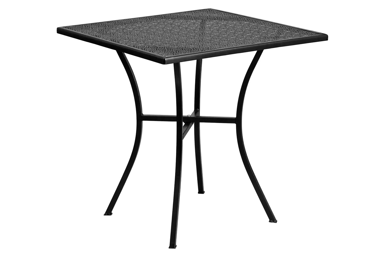 BLNK Oia Commercial Steel Indoor-Outdoor Patio Table Set with 2 Round Back Chairs - Black, 28"W