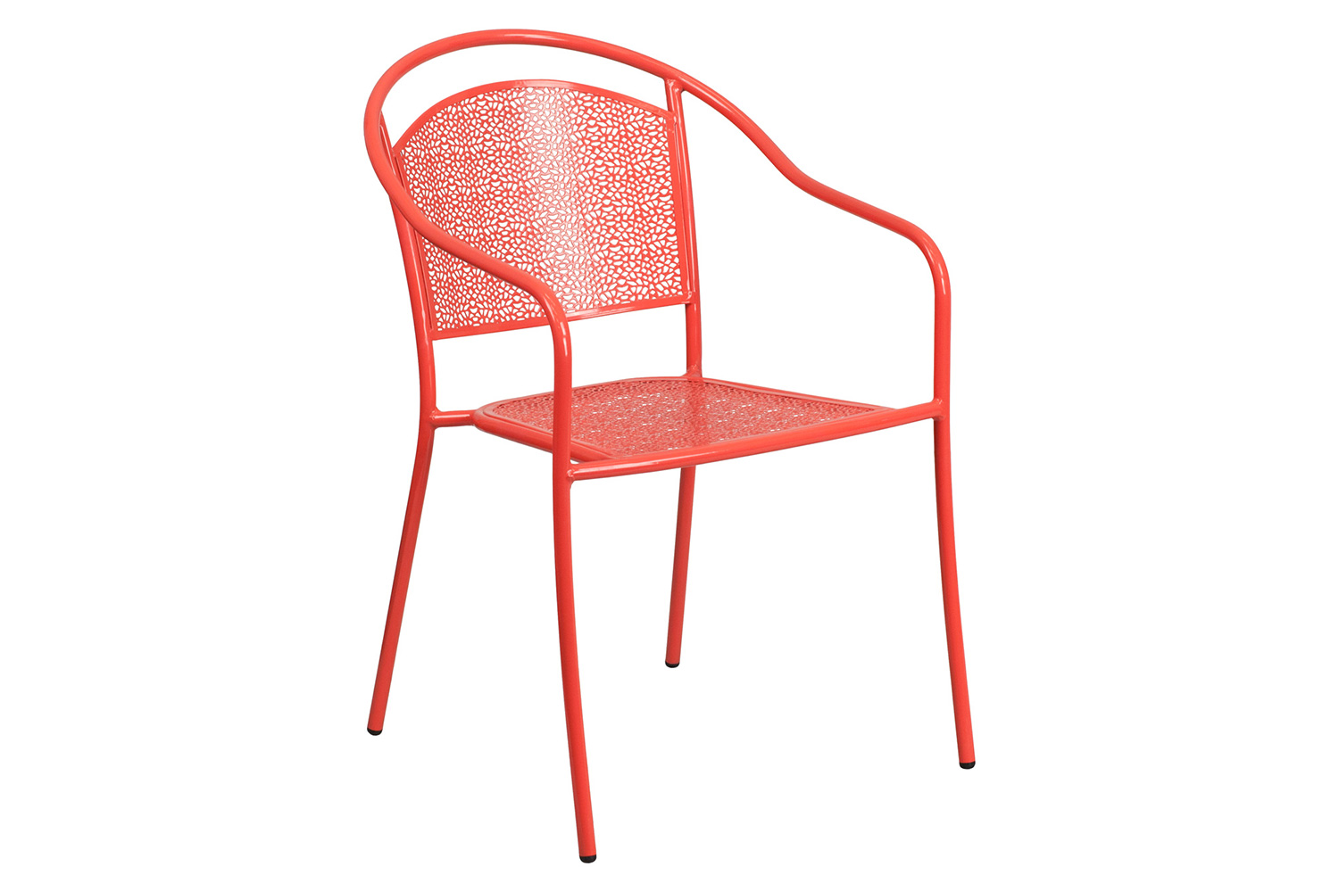 BLNK Oia Commercial Steel Indoor-Outdoor Patio Table Set with 2 Round Back Chairs - Coral, 28"W