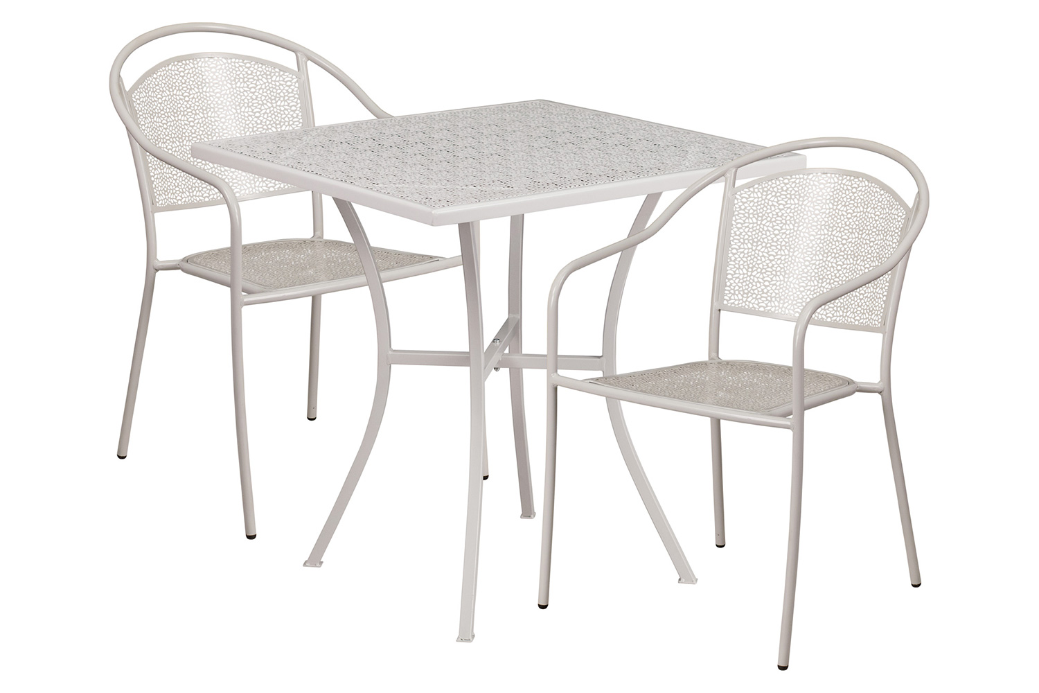 BLNK Oia Commercial Steel Indoor-Outdoor Patio Table Set with 2 Round Back Chairs - Light Gray, 28"W