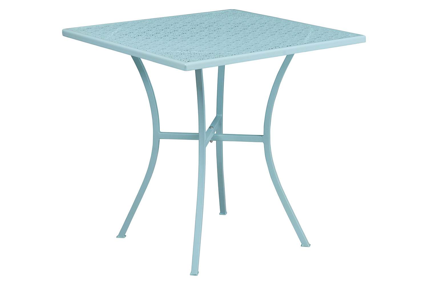 BLNK Oia Commercial Steel Indoor-Outdoor Patio Table Set with 2 Round Back Chairs - Sky Blue, 28"W