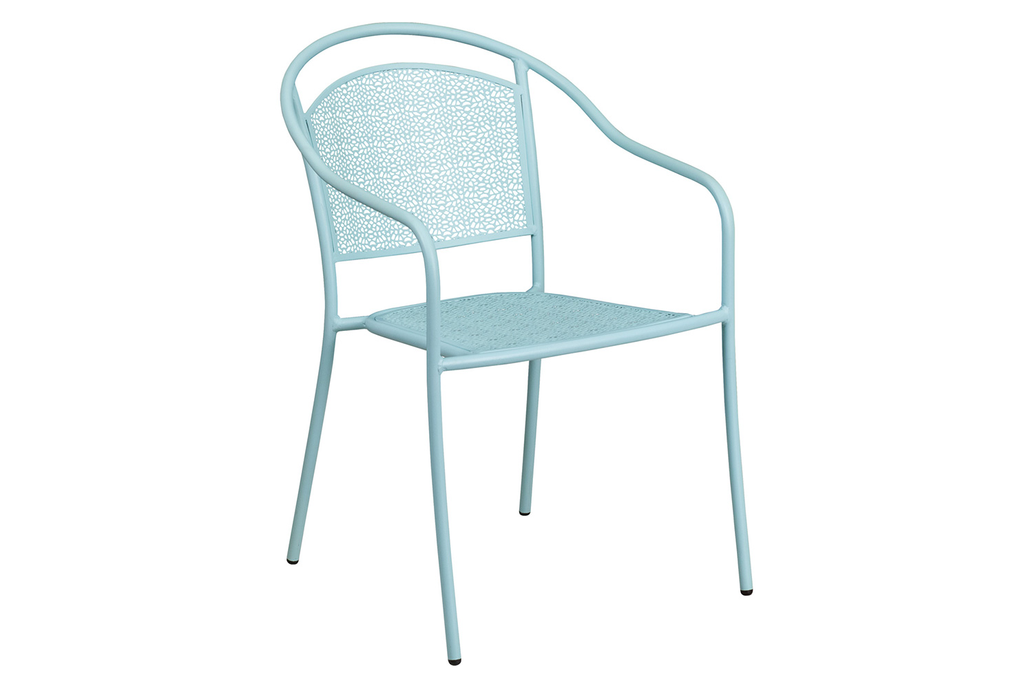 BLNK Oia Commercial Steel Indoor-Outdoor Patio Table Set with 2 Round Back Chairs - Sky Blue, 28"W