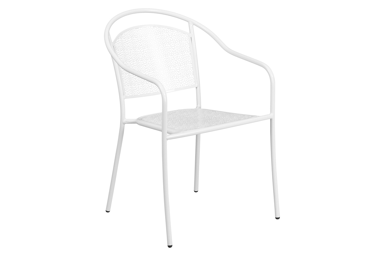 BLNK Oia Commercial Steel Indoor-Outdoor Patio Table Set with 2 Round Back Chairs - White, 28"W