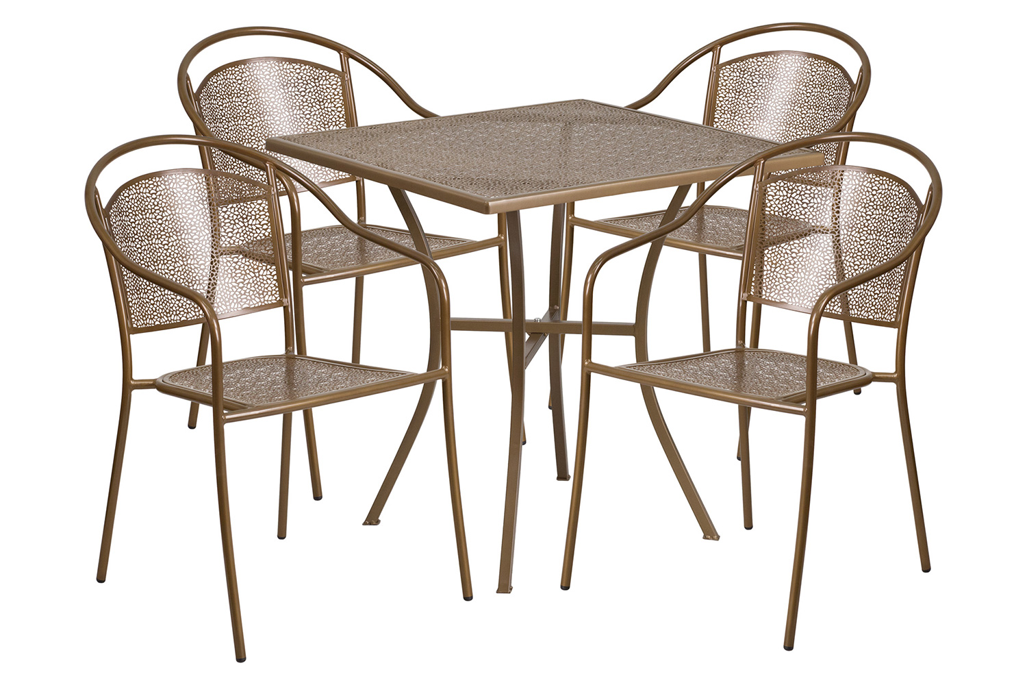 BLNK Oia Commercial Steel Indoor-Outdoor Patio Table Set with 4 Round Back Chairs - Gold, 28"W