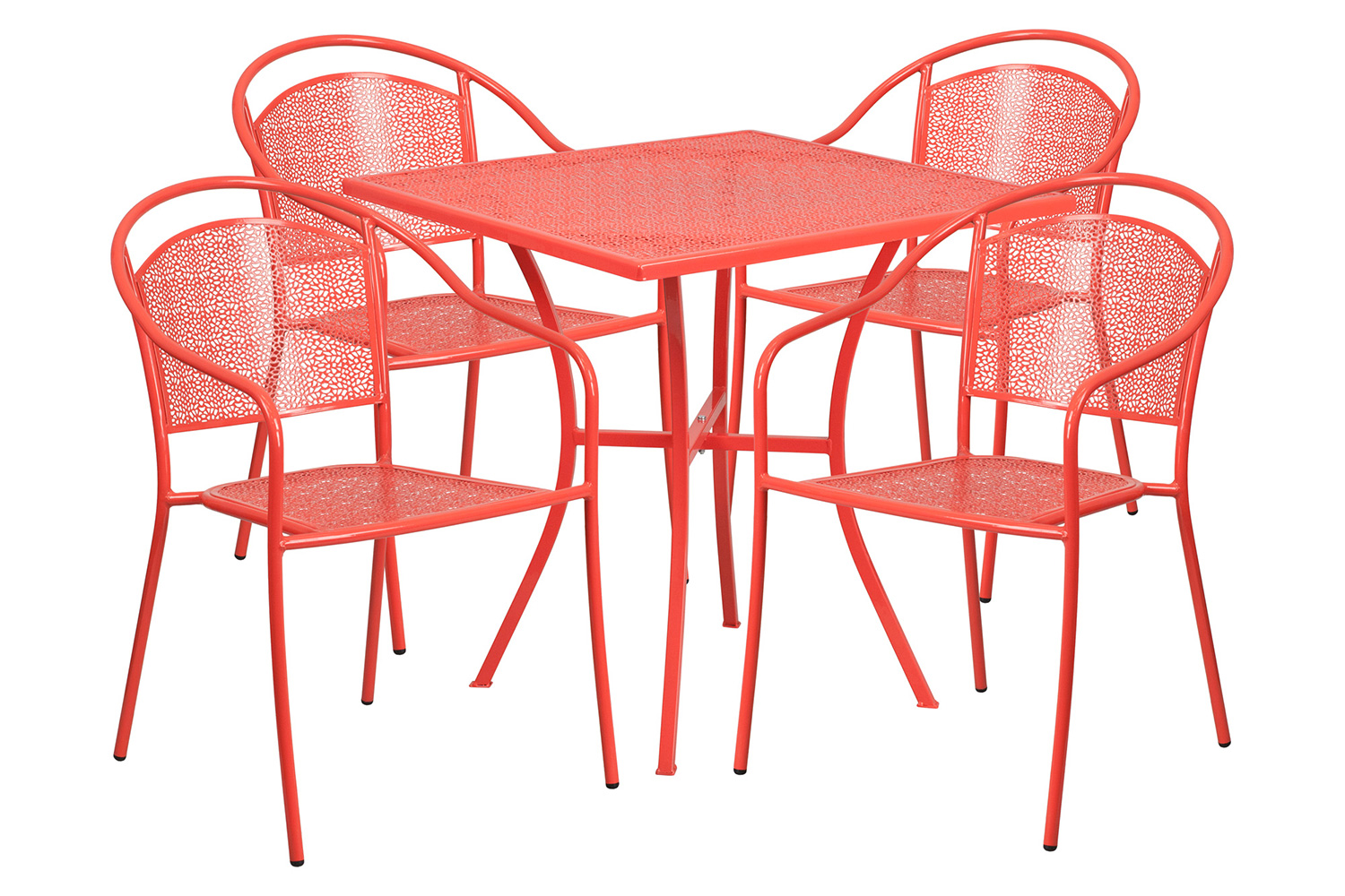 BLNK Oia Commercial Steel Indoor-Outdoor Patio Table Set with 4 Round Back Chairs - Coral, 28"W