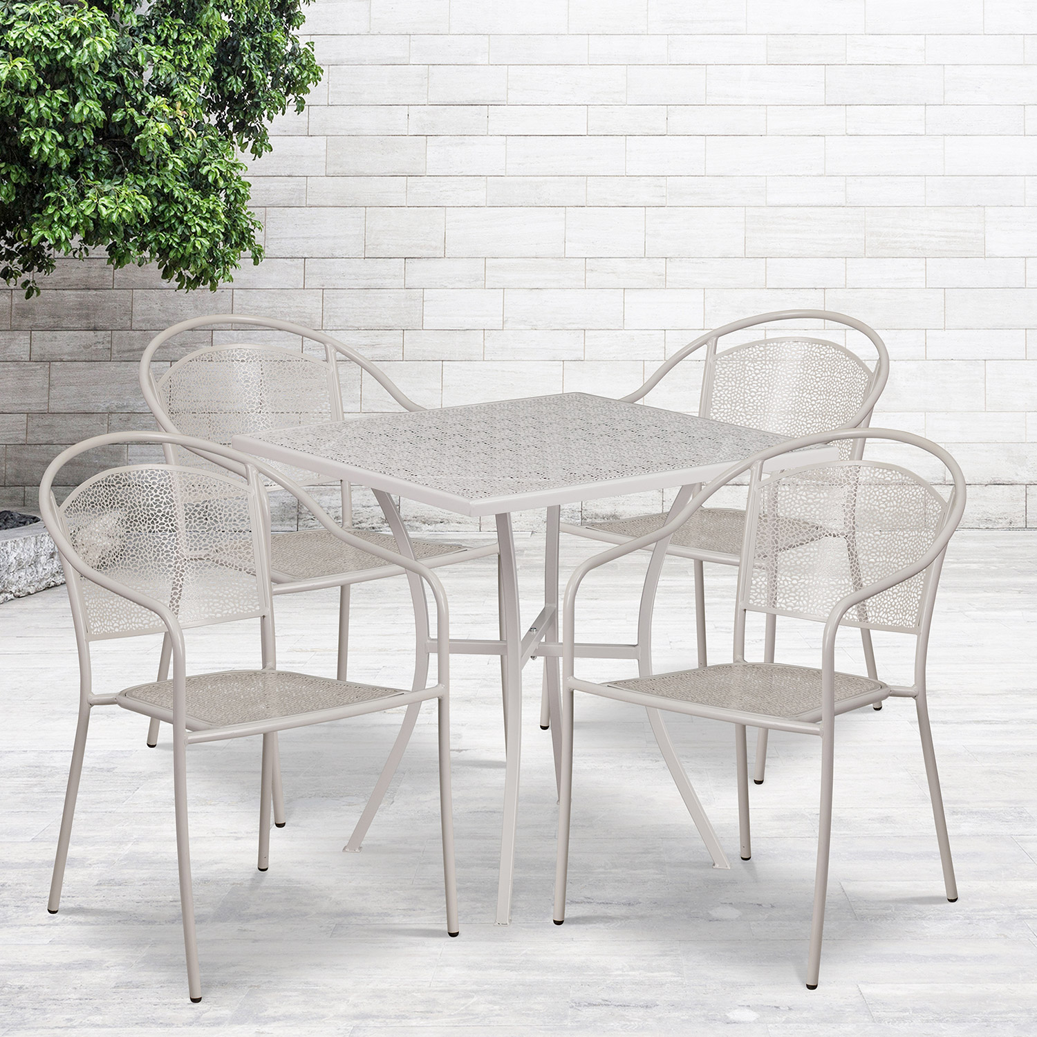 BLNK Oia Commercial Steel Indoor-Outdoor Patio Table Set with 4 Round Back Chairs