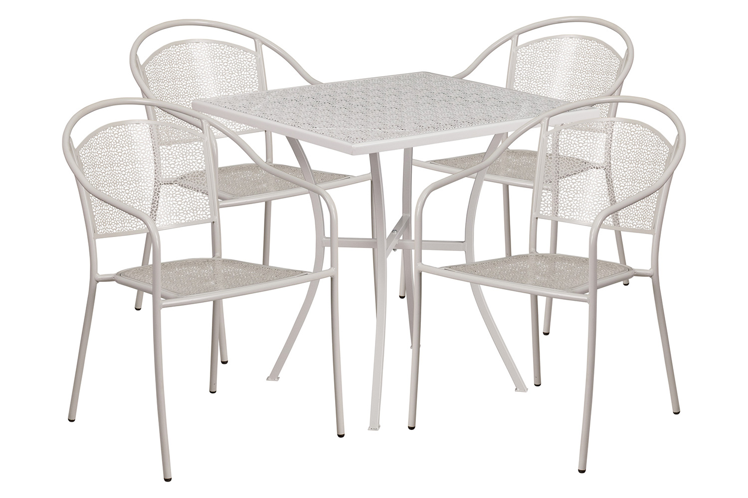 BLNK Oia Commercial Steel Indoor-Outdoor Patio Table Set with 4 Round Back Chairs - Light Gray, 28"W