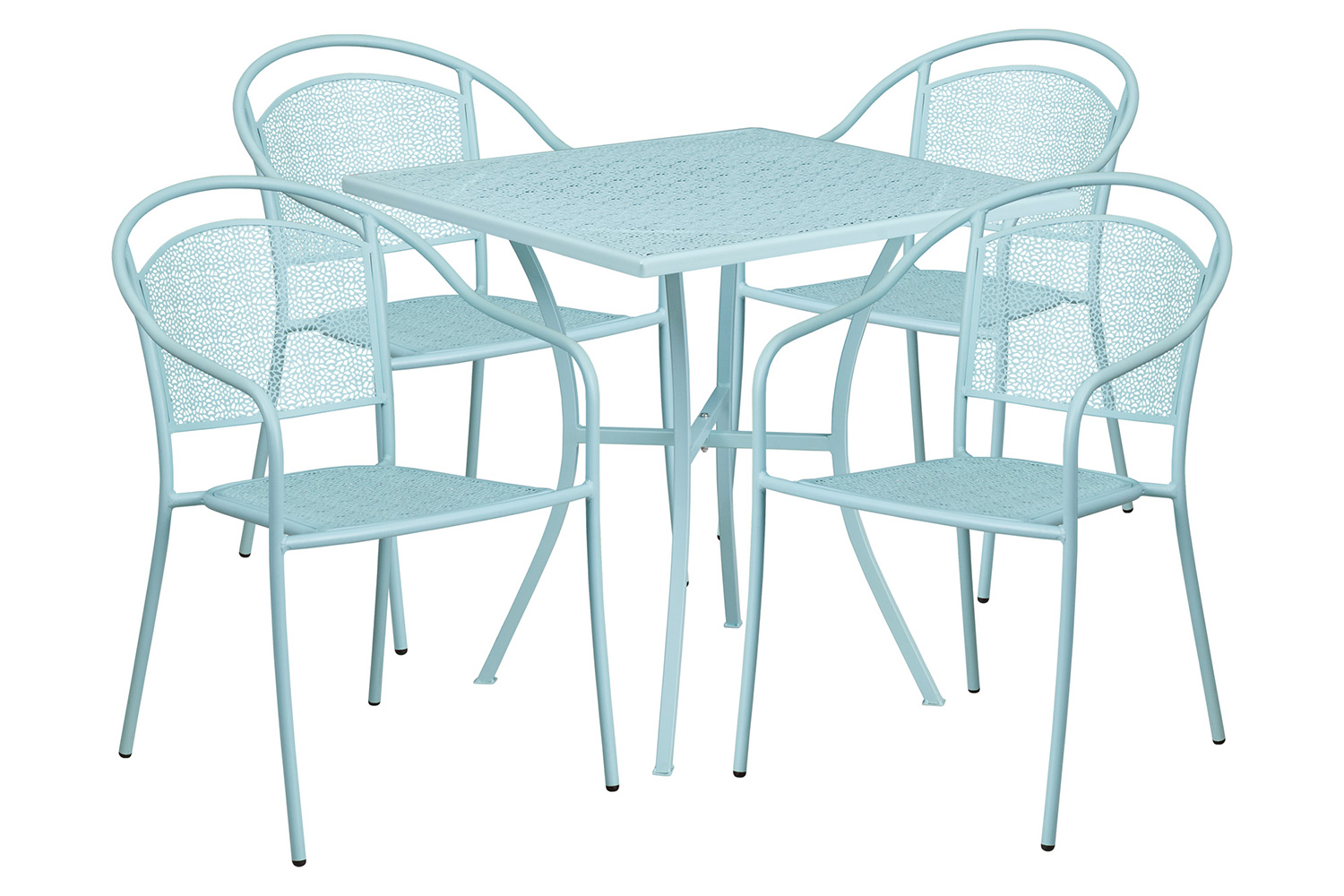 BLNK Oia Commercial Steel Indoor-Outdoor Patio Table Set with 4 Round Back Chairs - Sky Blue, 28"W