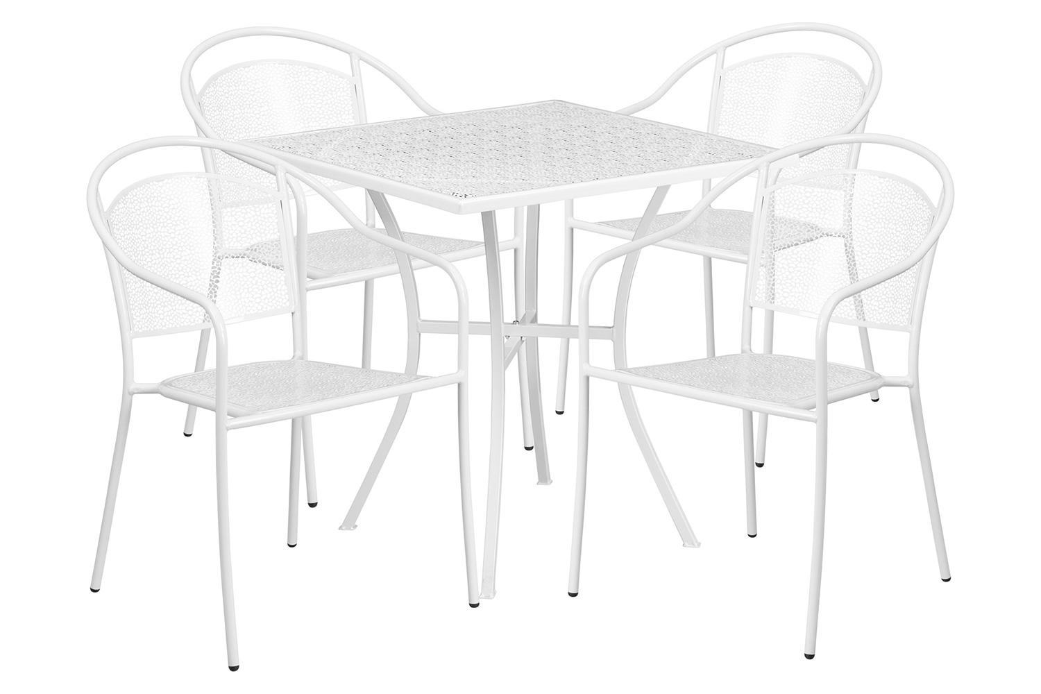 BLNK Oia Commercial Steel Indoor-Outdoor Patio Table Set with 4 Round Back Chairs - White, 28"W