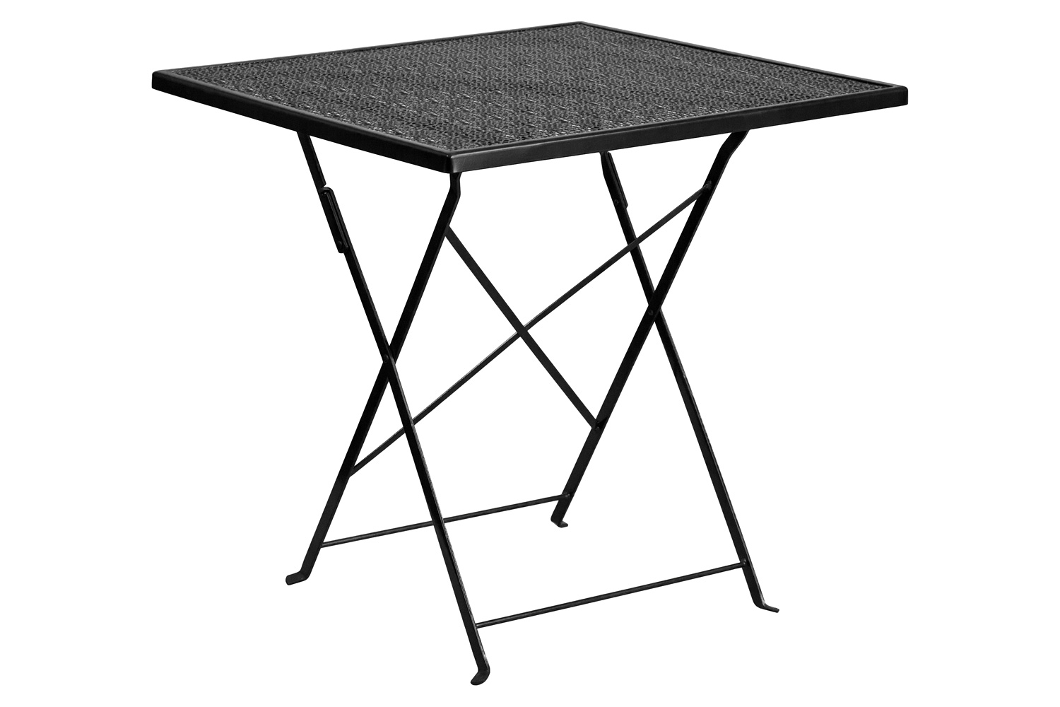 BLNK Oia Commercial Square Steel Indoor-Outdoor Folding Patio Table Set with 2 Square Back Chairs - Black, 28"W