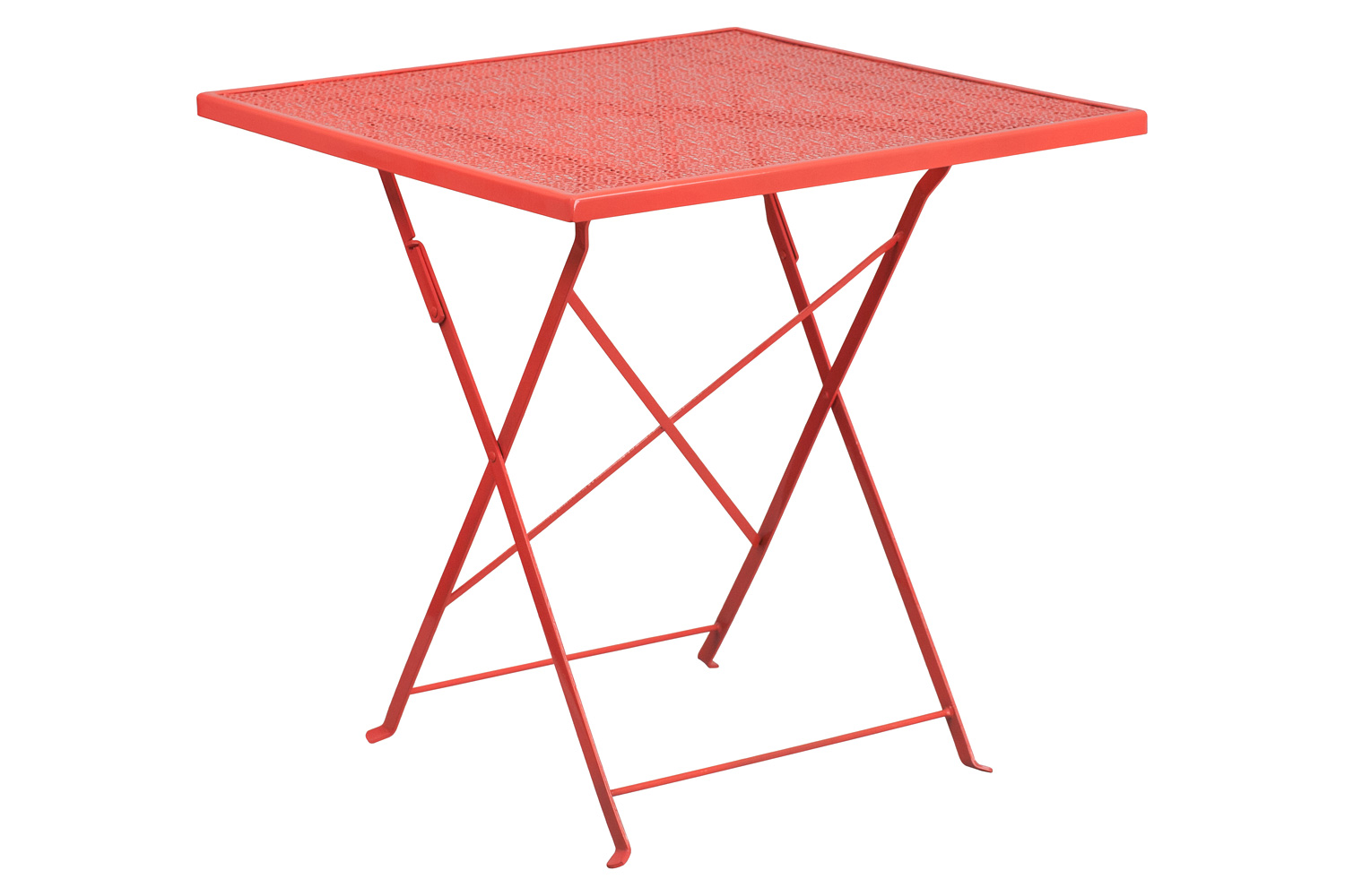 BLNK Oia Commercial Square Steel Indoor-Outdoor Folding Patio Table Set with 2 Square Back Chairs - Coral, 28"W