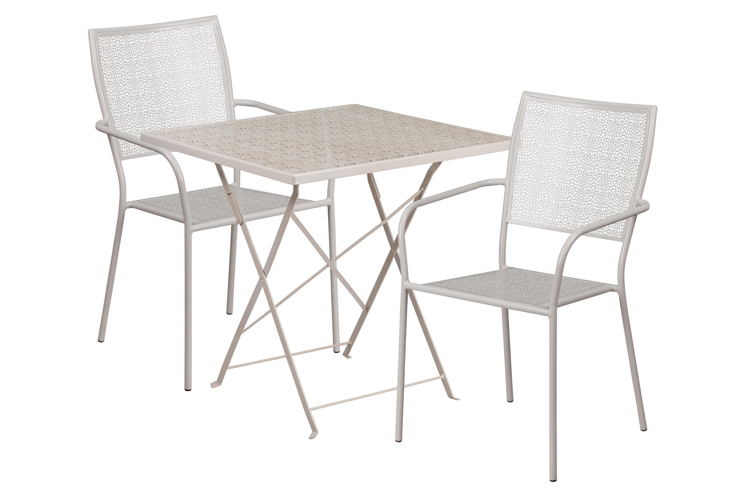 BLNK Oia Commercial Square Steel Indoor-Outdoor Folding Patio Table Set with 2 Square Back Chairs - Light Gray, 28"W