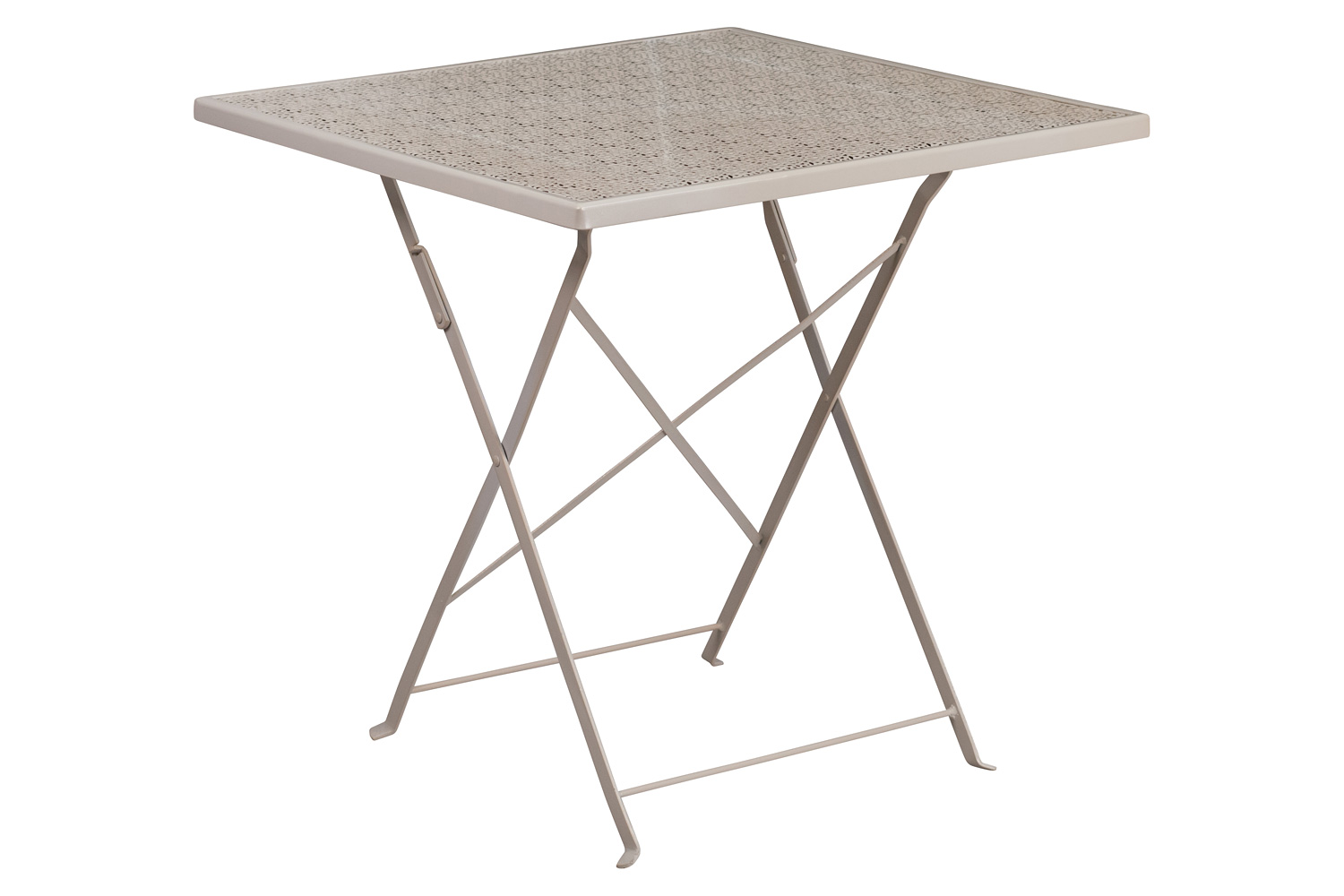 BLNK Oia Commercial Square Steel Indoor-Outdoor Folding Patio Table Set with 2 Square Back Chairs - Light Gray, 28"W