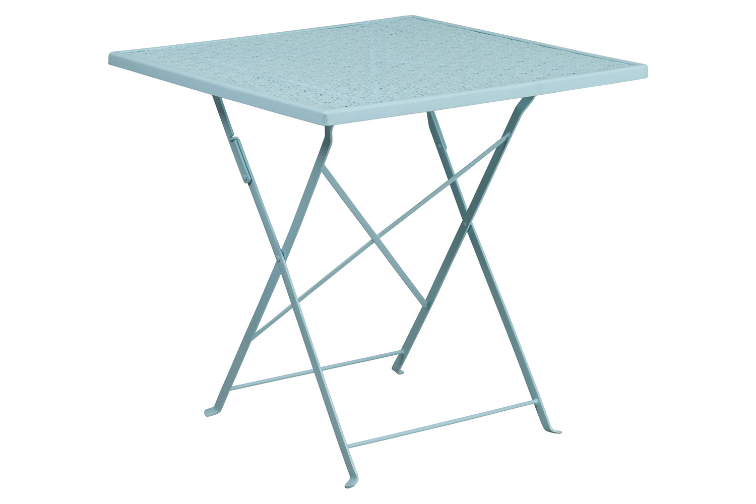 BLNK Oia Commercial Square Steel Indoor-Outdoor Folding Patio Table Set with 2 Square Back Chairs - Sky Blue, 28"W