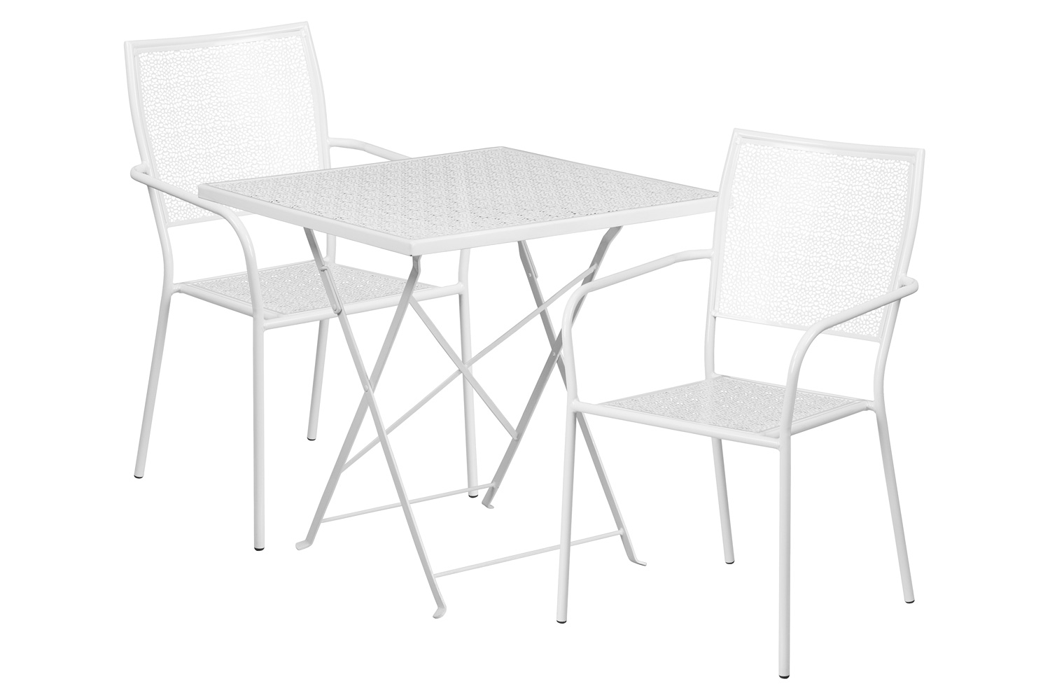 BLNK Oia Commercial Square Steel Indoor-Outdoor Folding Patio Table Set with 2 Square Back Chairs