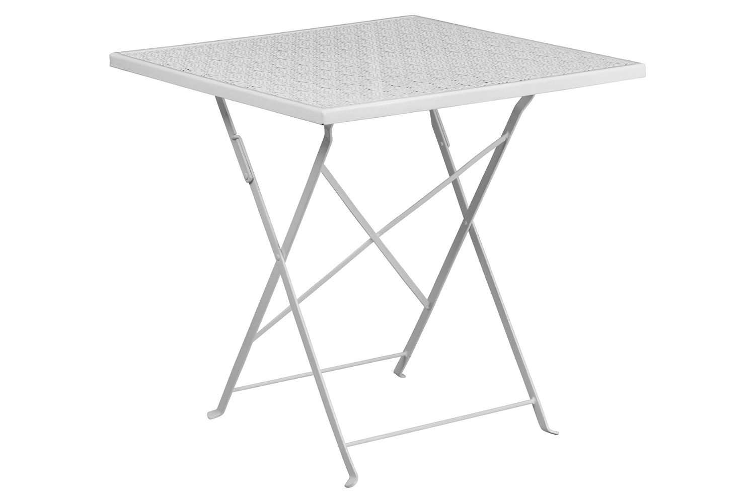 BLNK Oia Commercial Square Steel Indoor-Outdoor Folding Patio Table Set with 2 Square Back Chairs - White, 28"W