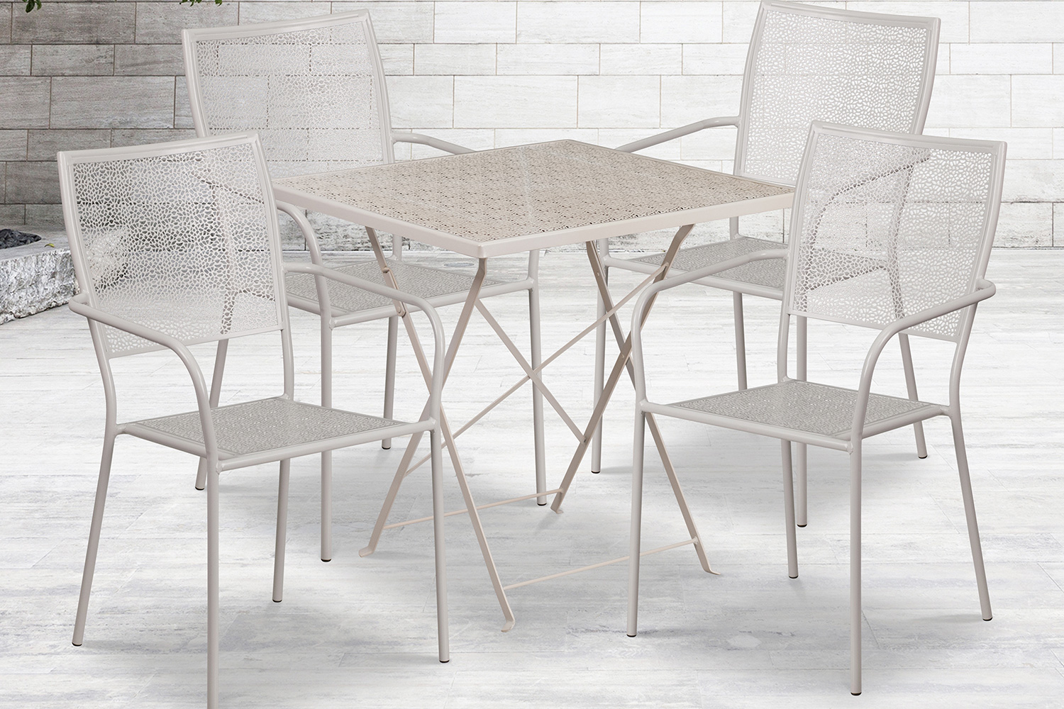 BLNK Oia Commercial Square Steel Indoor-Outdoor Folding Patio Table Set with 4 Square Back Chairs