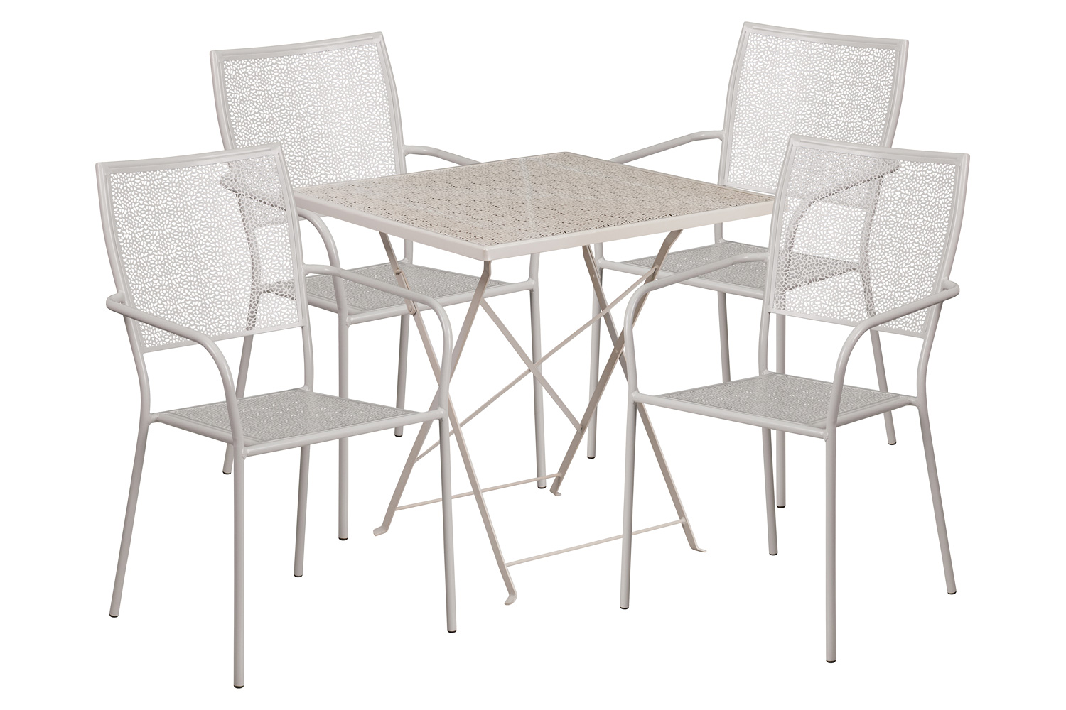 BLNK Oia Commercial Square Steel Indoor-Outdoor Folding Patio Table Set with 4 Square Back Chairs - Light Gray, 28"W