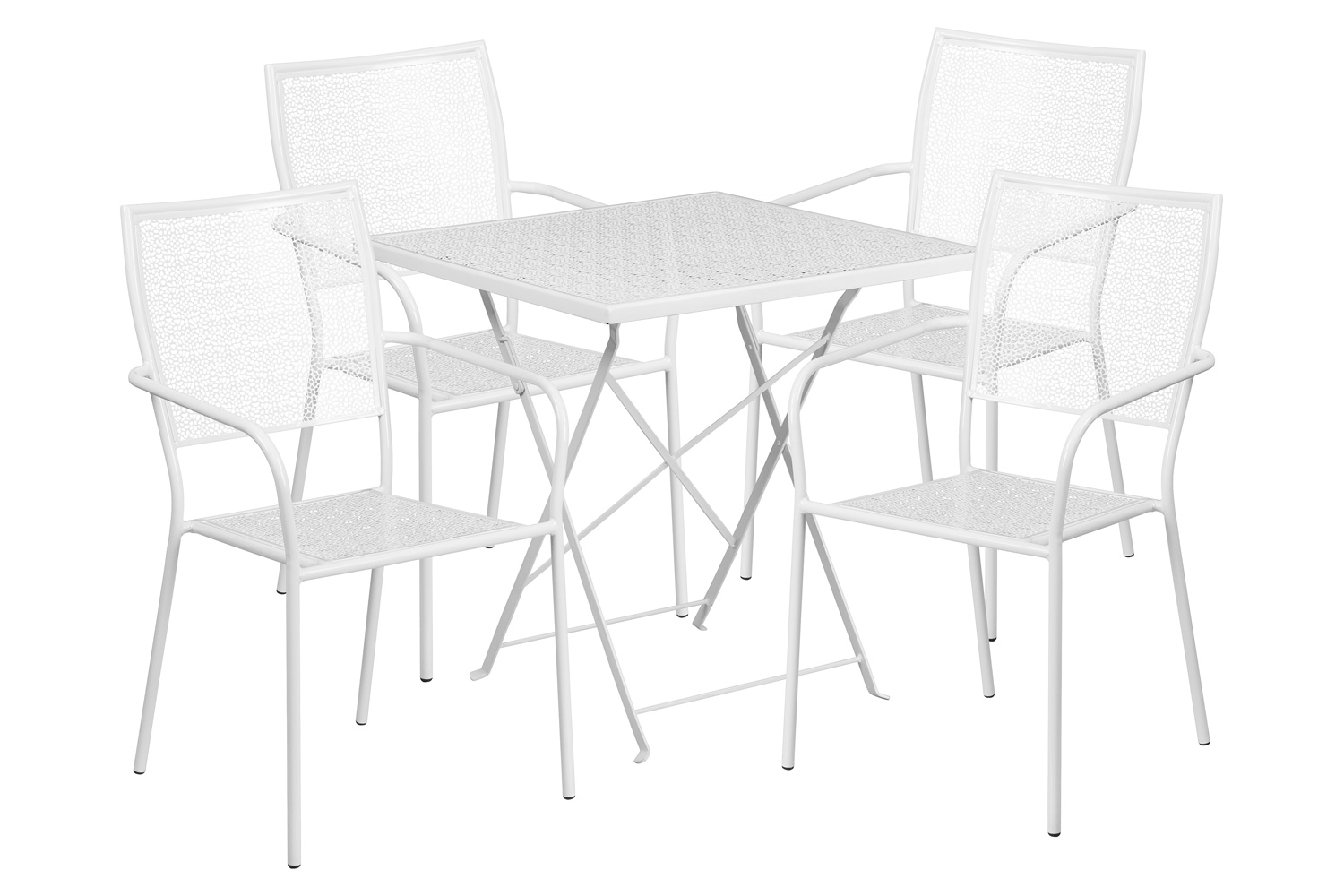 BLNK Oia Commercial Square Steel Indoor-Outdoor Folding Patio Table Set with 4 Square Back Chairs