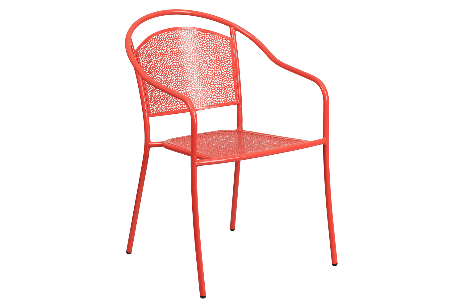 BLNK Oia Commercial Square Steel Indoor-Outdoor Folding Patio Table Set with 2 Round Back Chairs - Coral, 28"W