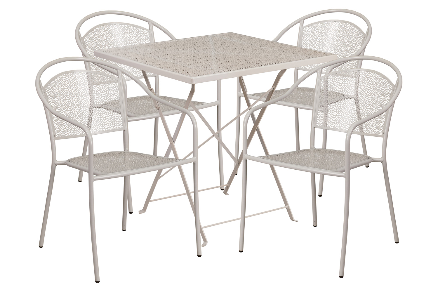 BLNK Oia Commercial Square Steel Indoor-Outdoor Folding Patio Table Set with 4 Round Back Chairs - Light Gray, 28"W