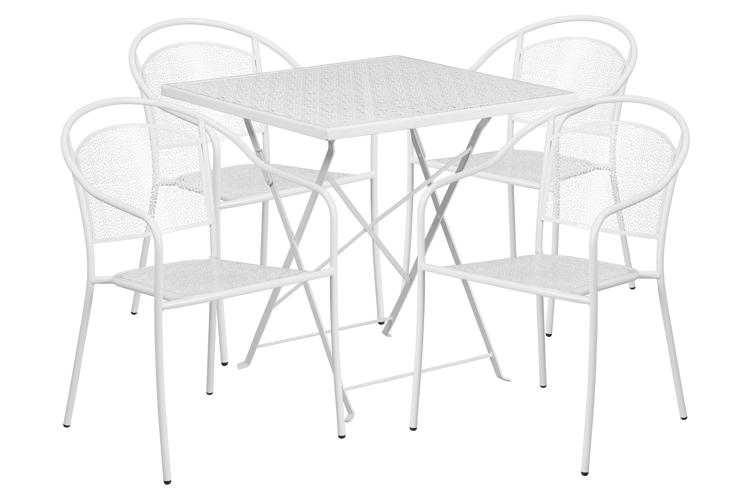 BLNK Oia Commercial Square Steel Indoor-Outdoor Folding Patio Table Set with 4 Round Back Chairs