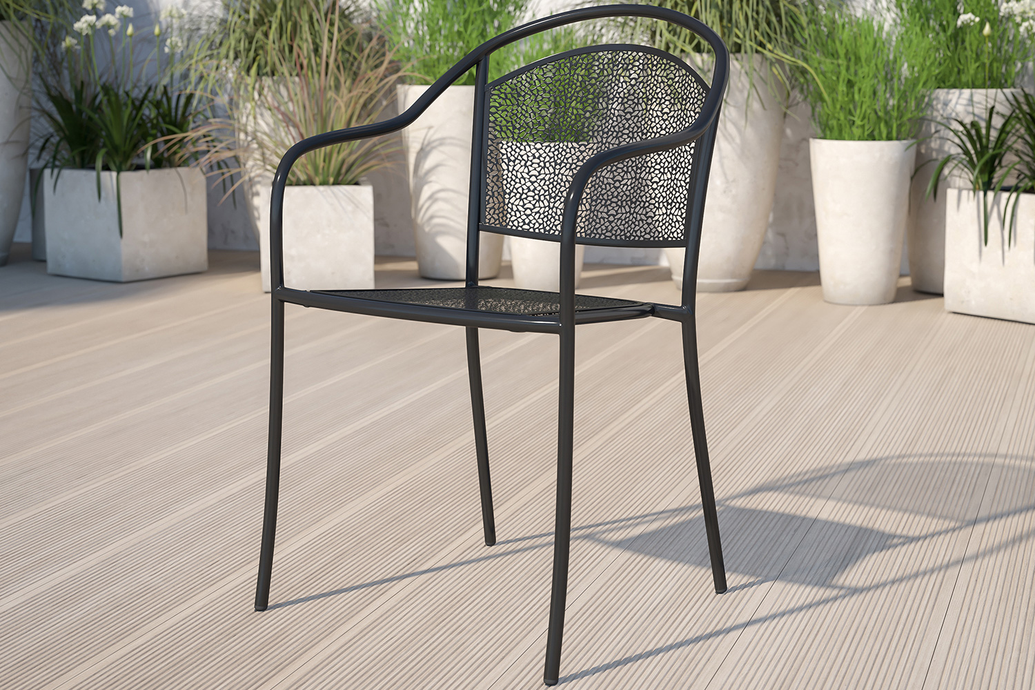 BLNK Oia Commercial Steel Indoor-Outdoor Patio Arm Chair with Round Back