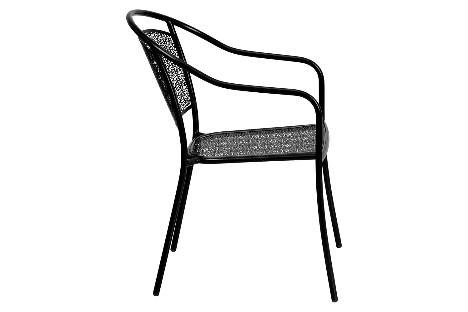 BLNK Oia Commercial Steel Indoor-Outdoor Patio Arm Chair with Round Back - Black