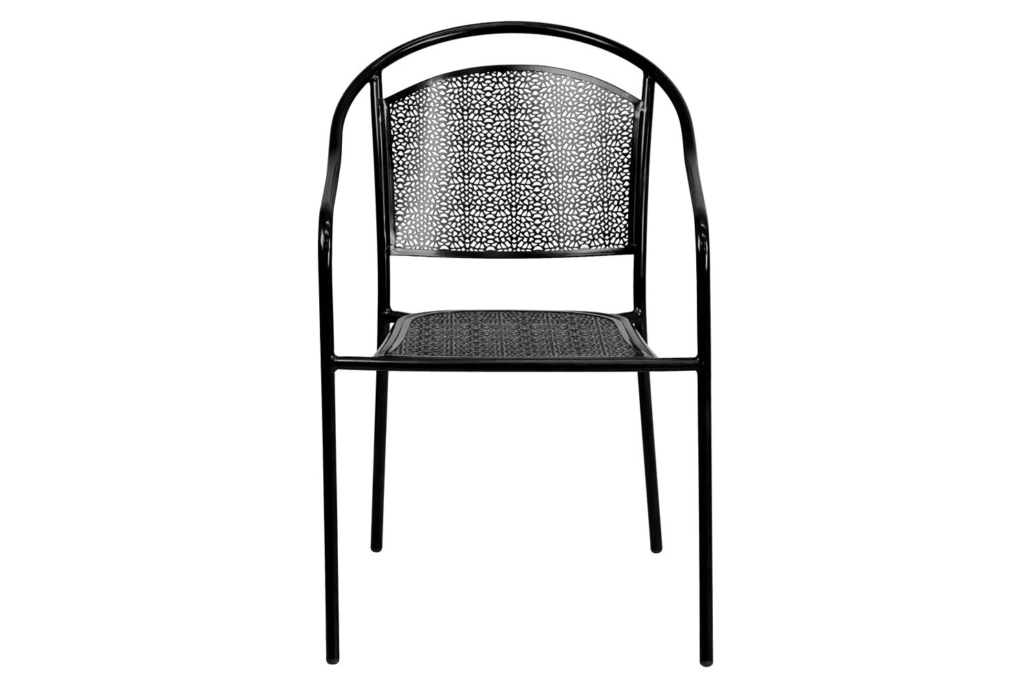 BLNK Oia Commercial Steel Indoor-Outdoor Patio Arm Chair with Round Back - Black