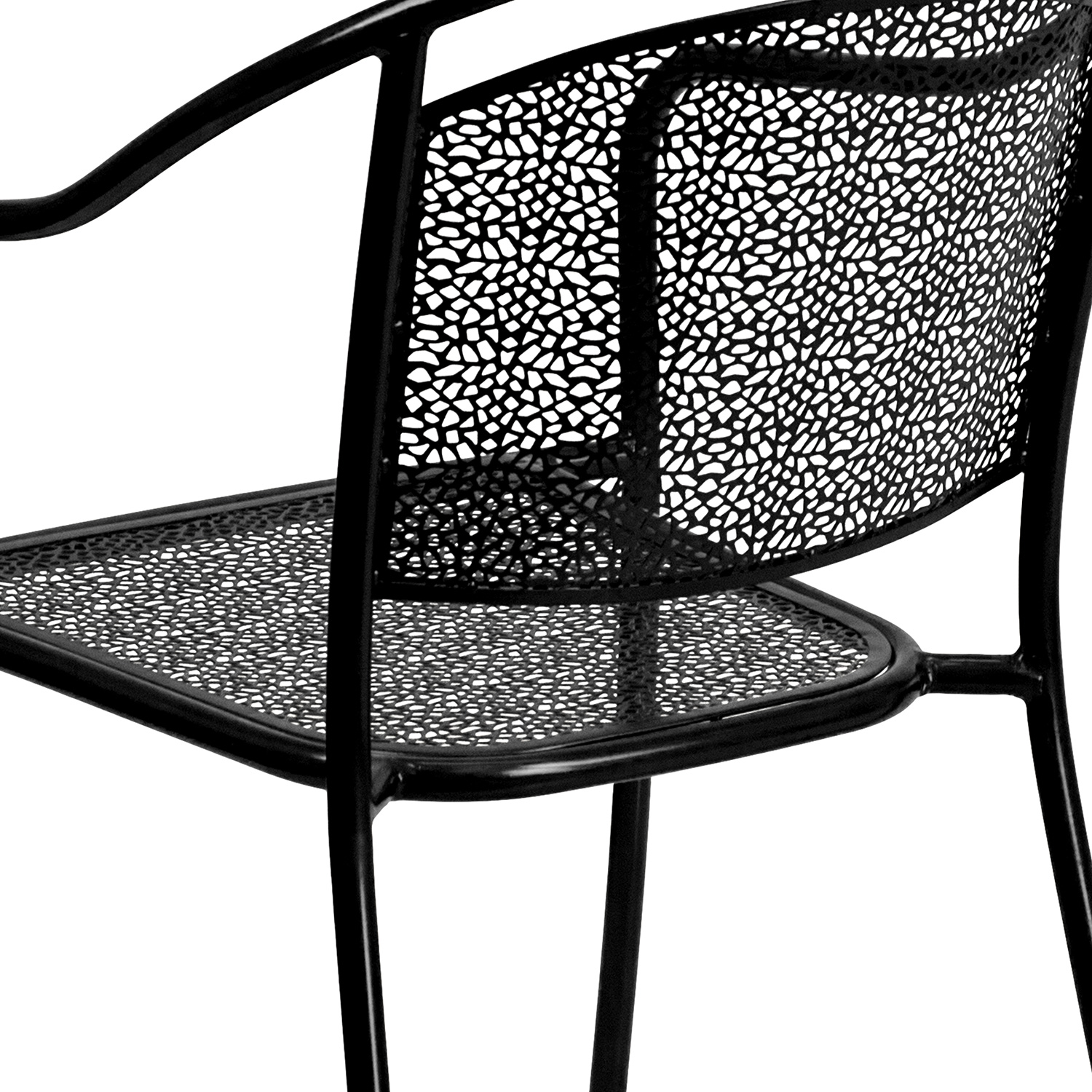 BLNK Oia Commercial Steel Indoor-Outdoor Patio Arm Chair with Round Back - Black