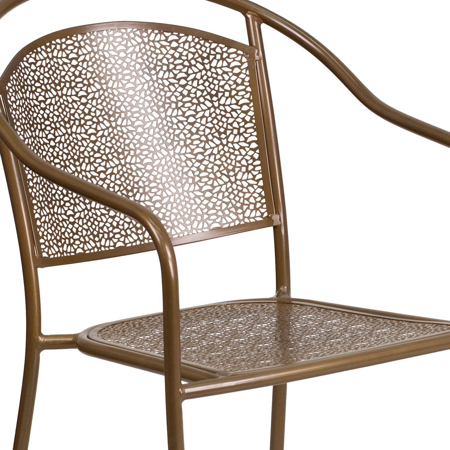 BLNK Oia Commercial Steel Indoor-Outdoor Patio Arm Chair with Round Back - Gold