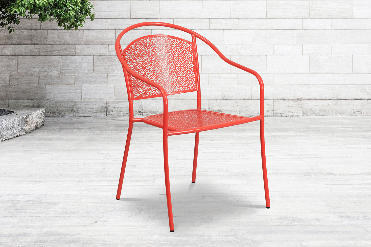 BLNK Oia Commercial Steel Indoor-Outdoor Patio Arm Chair with Round Back