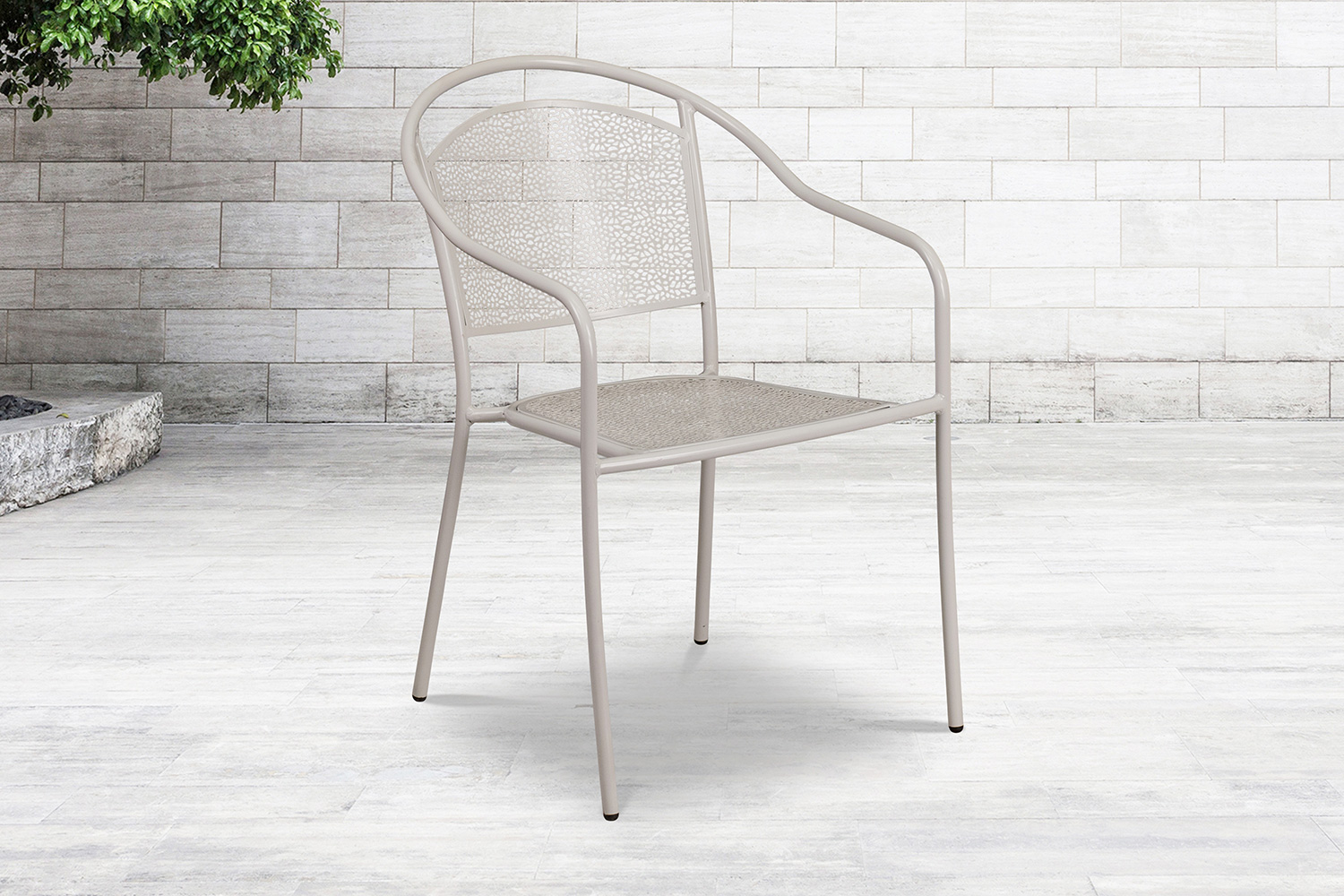 BLNK Oia Commercial Steel Indoor-Outdoor Patio Arm Chair with Round Back