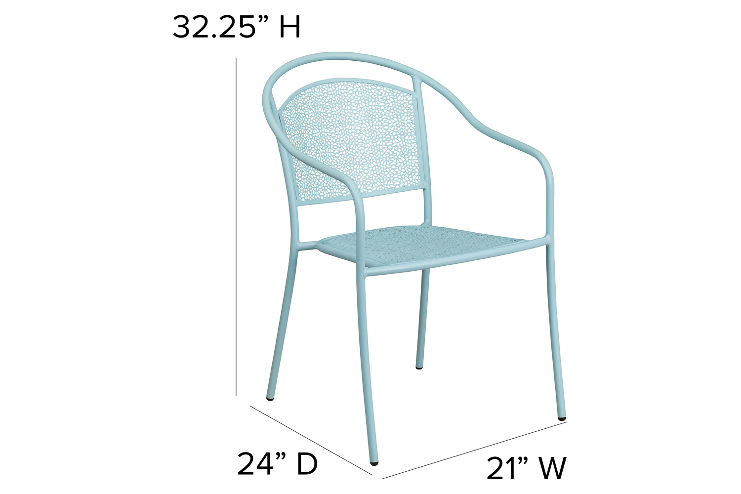 BLNK Oia Commercial Steel Indoor-Outdoor Patio Arm Chair with Round Back - Sky Blue