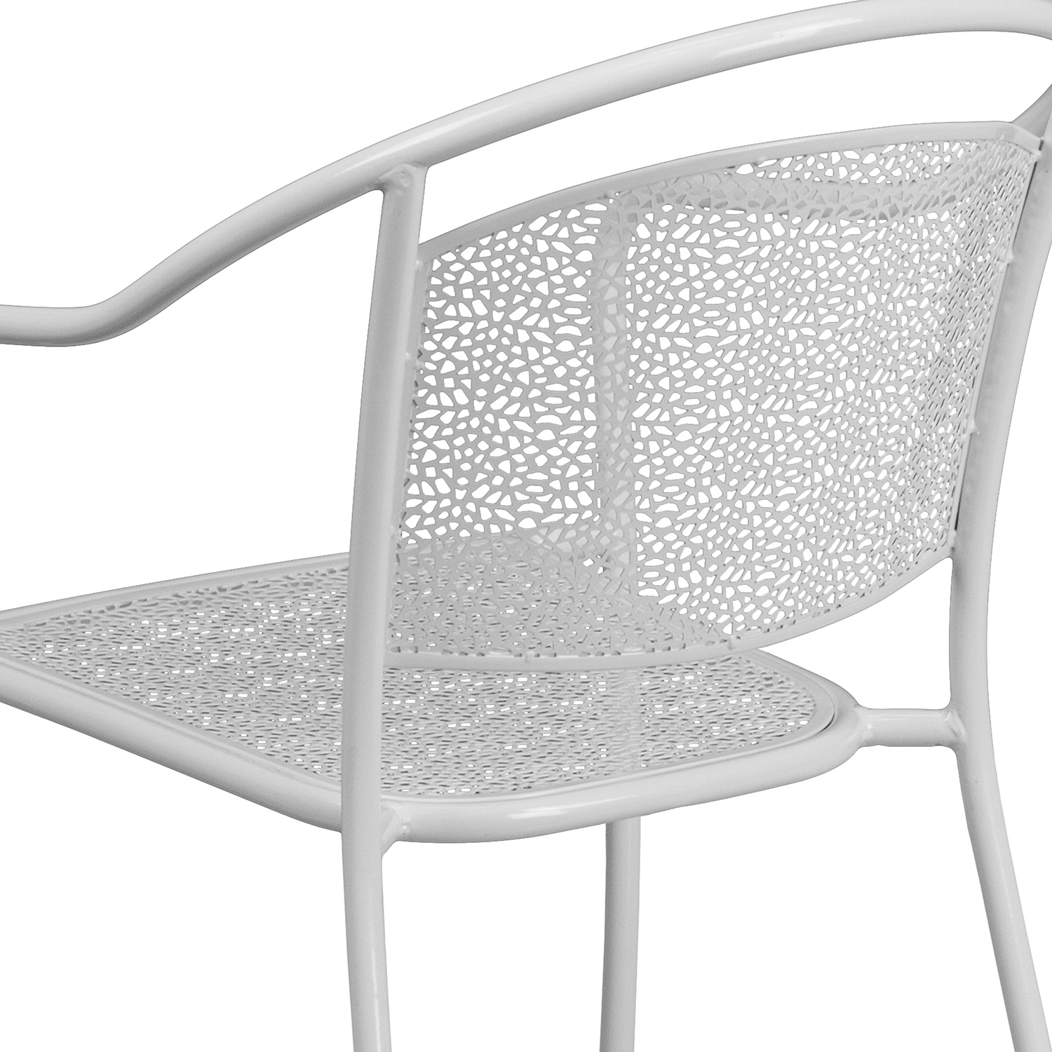 BLNK Oia Commercial Steel Indoor-Outdoor Patio Arm Chair with Round Back - White