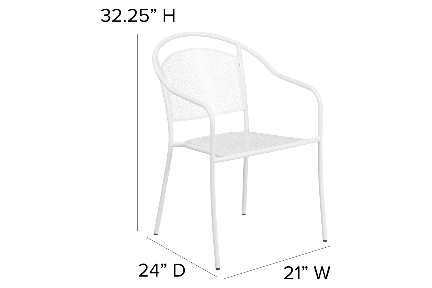 BLNK Oia Commercial Steel Indoor-Outdoor Patio Arm Chair with Round Back - White