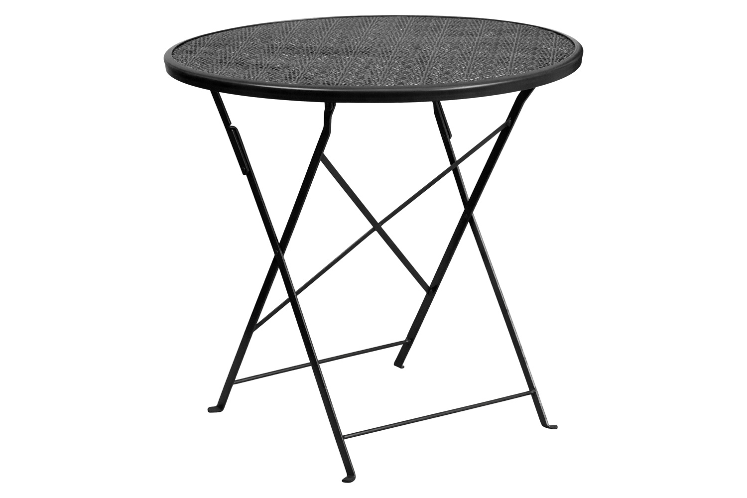 BLNK Oia Commercial Round Steel Indoor-Outdoor Folding Patio Table Set with 2 Square Back Chairs - Black, 30"D