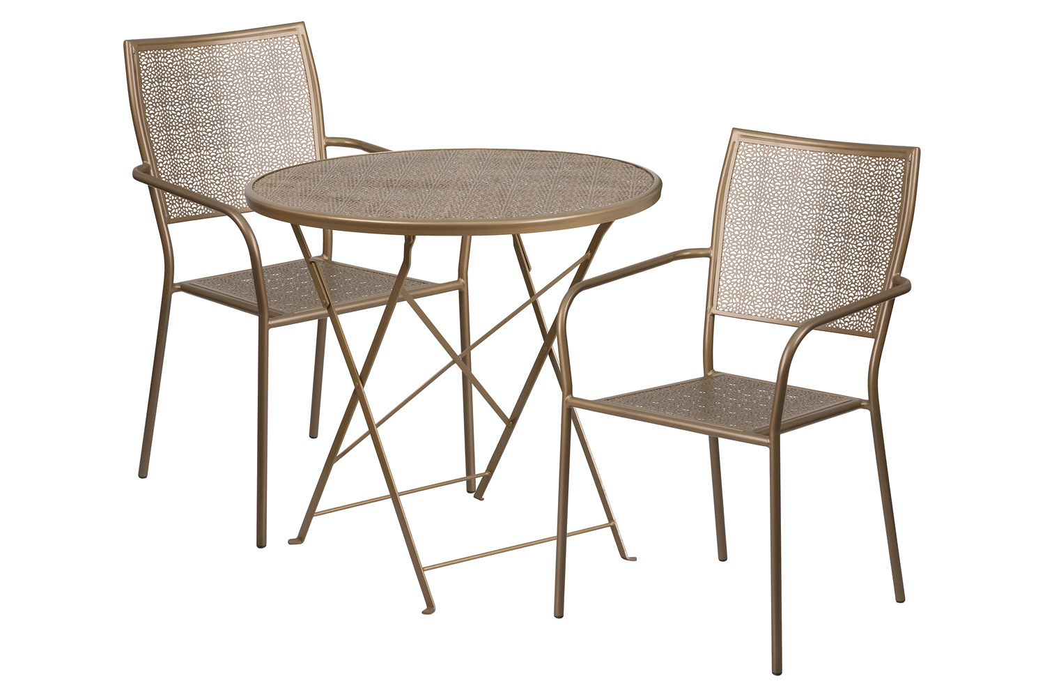 BLNK Oia Commercial Round Steel Indoor-Outdoor Folding Patio Table Set with 2 Square Back Chairs