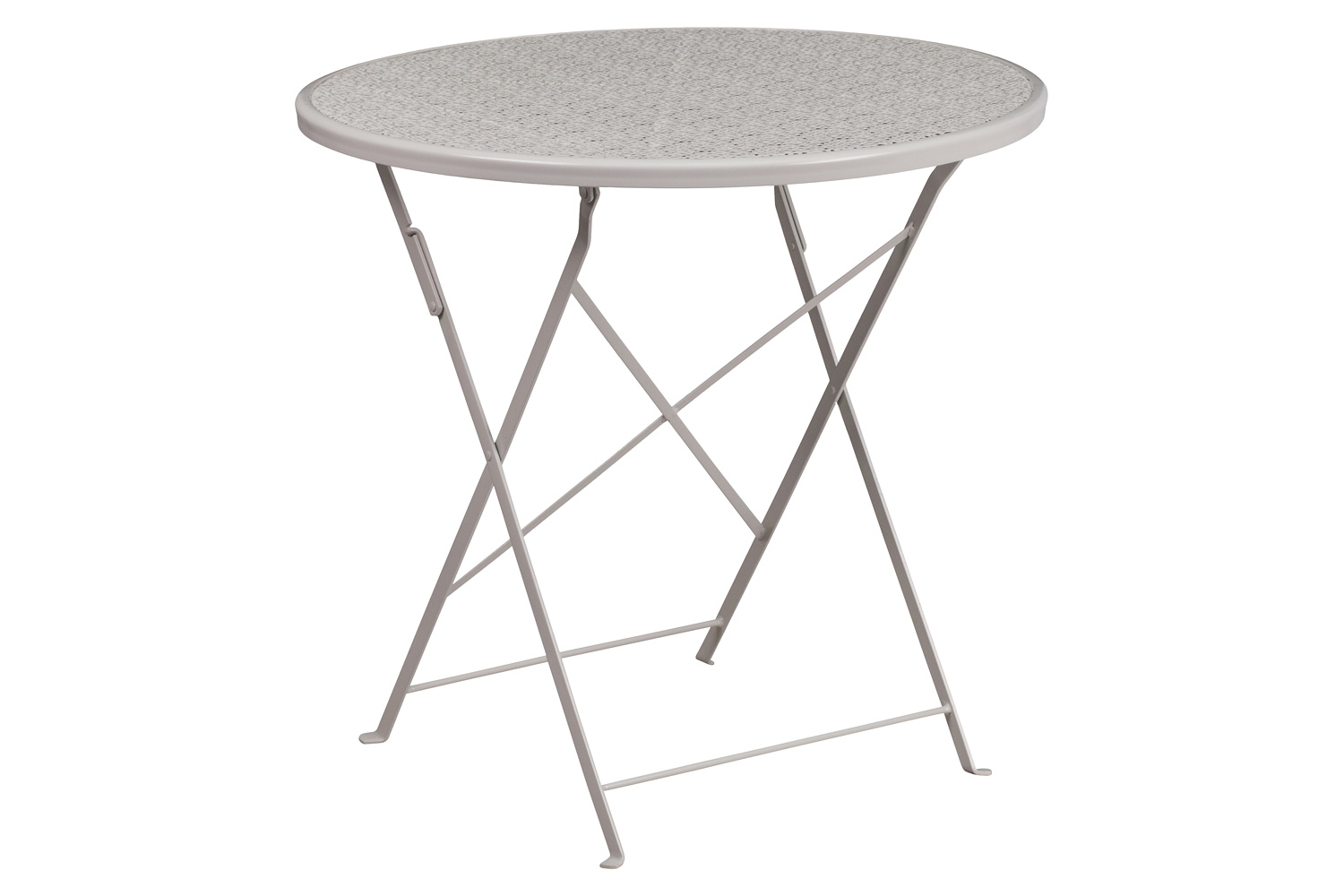 BLNK Oia Commercial Round Steel Indoor-Outdoor Folding Patio Table Set with 2 Square Back Chairs - Light Gray, 30"D