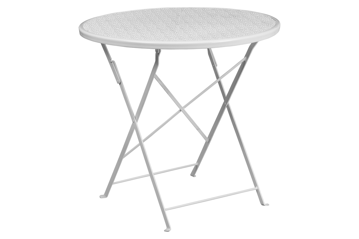 BLNK Oia Commercial Round Steel Indoor-Outdoor Folding Patio Table Set with 2 Square Back Chairs - White, 30"D