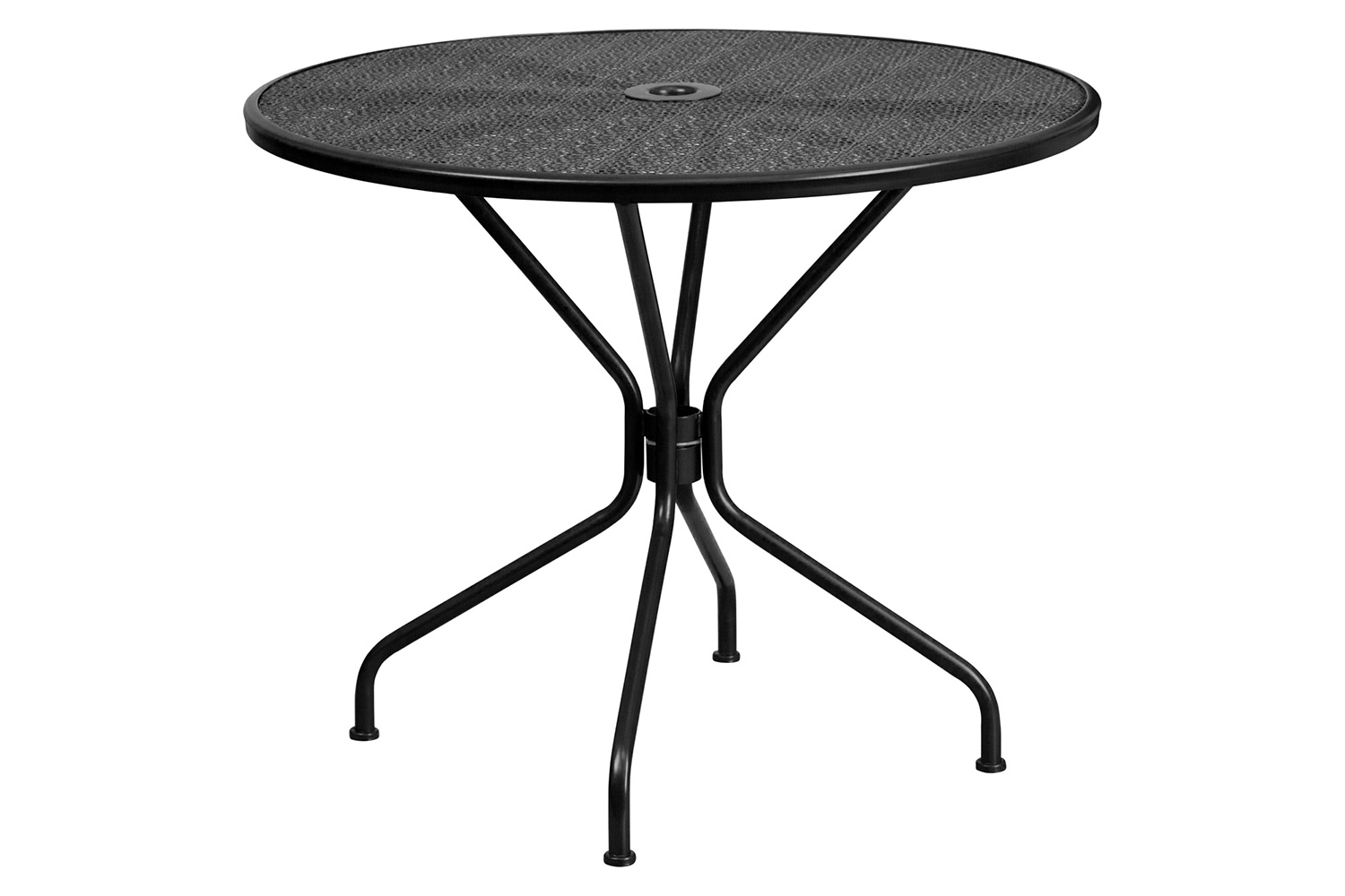 BLNK Oia Commercial Round Steel Indoor-Outdoor Patio Table Set with 2 Square Back Chairs - Black