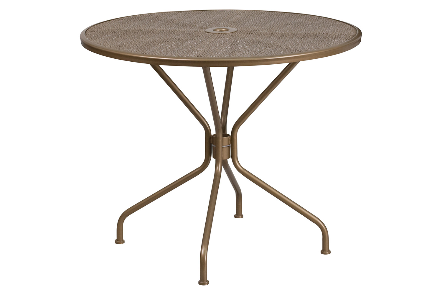 BLNK Oia Commercial Round Steel Indoor-Outdoor Patio Table Set with 2 Square Back Chairs - Gold