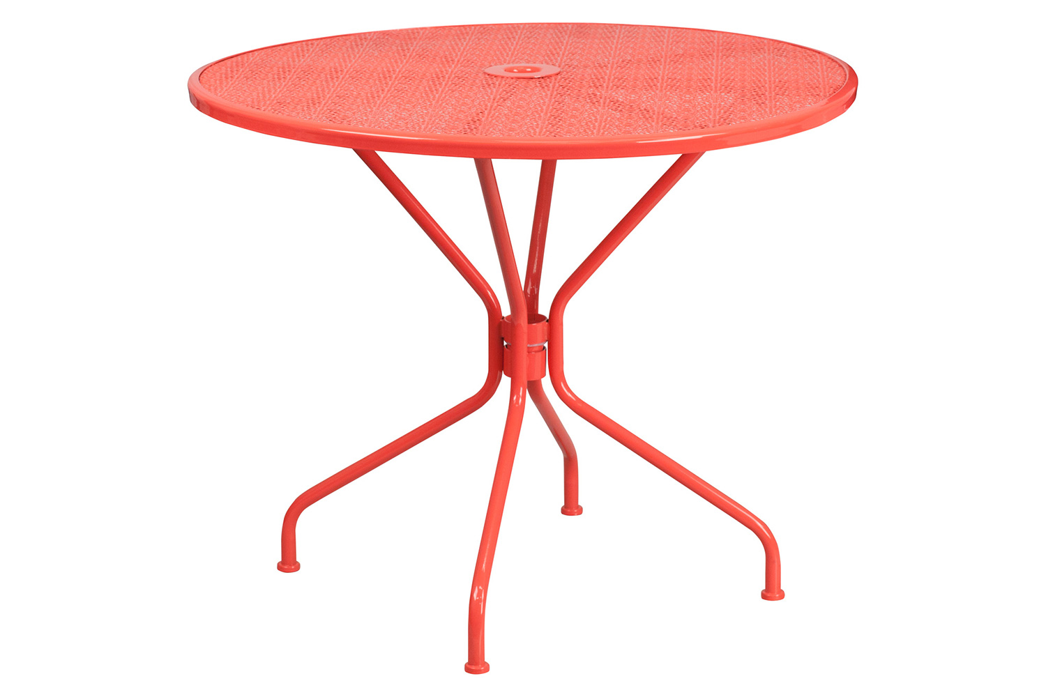 BLNK Oia Commercial Round Steel Indoor-Outdoor Patio Table Set with 2 Square Back Chairs - Coral