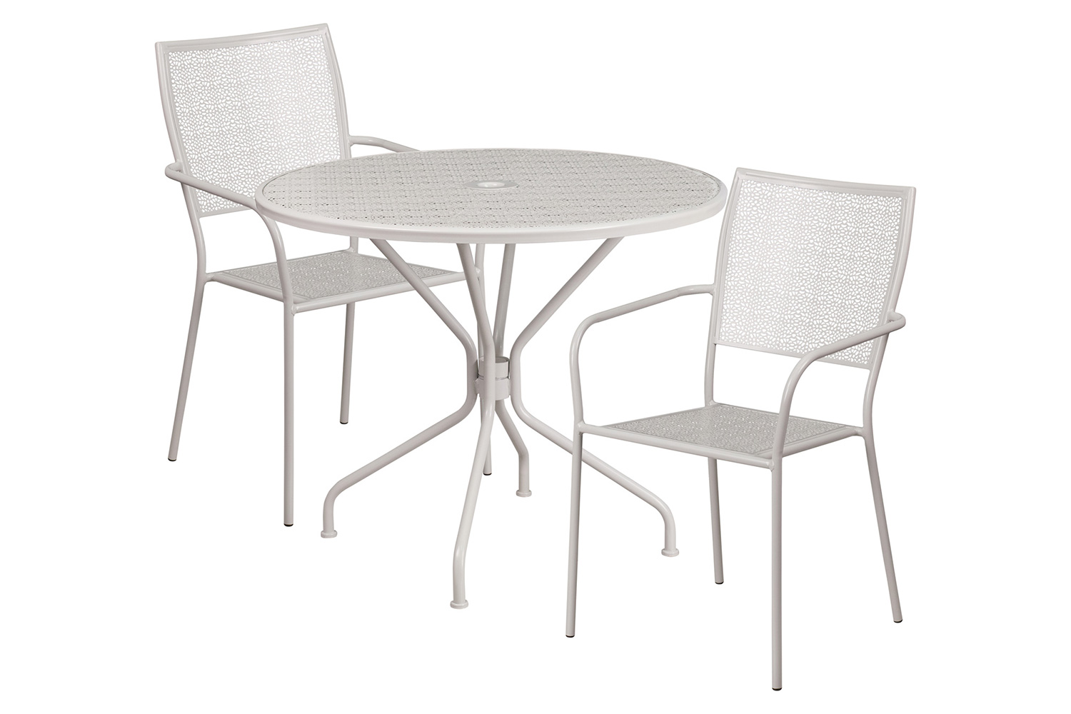 BLNK Oia Commercial Round Steel Indoor-Outdoor Patio Table Set with 2 Square Back Chairs