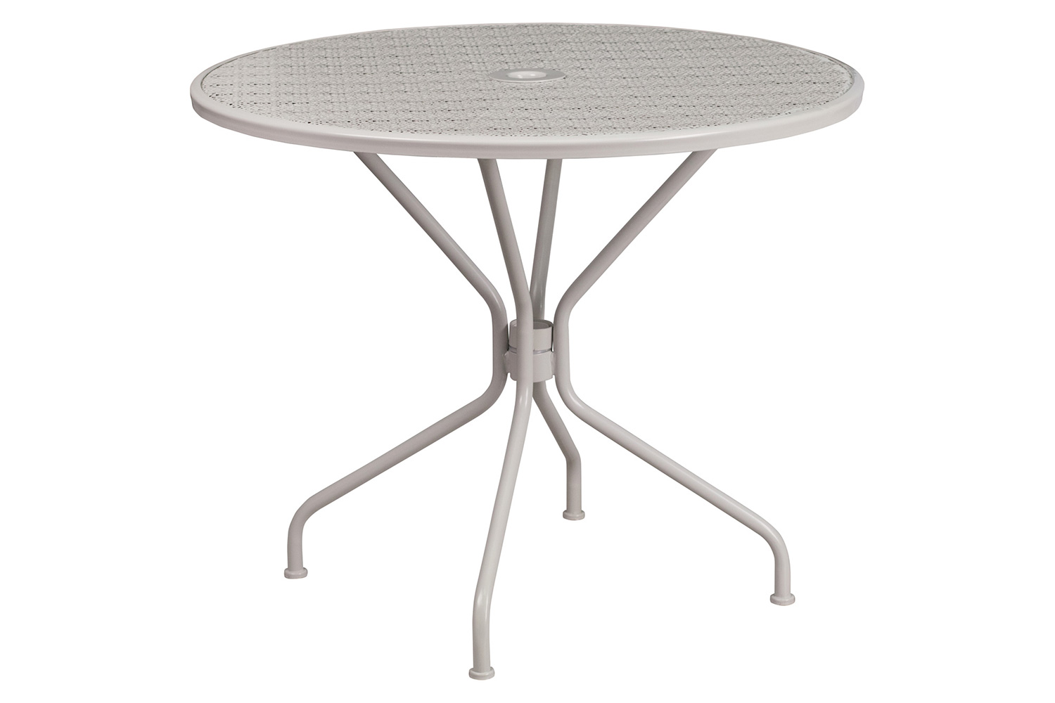 BLNK Oia Commercial Round Steel Indoor-Outdoor Patio Table Set with 2 Square Back Chairs - Light Gray