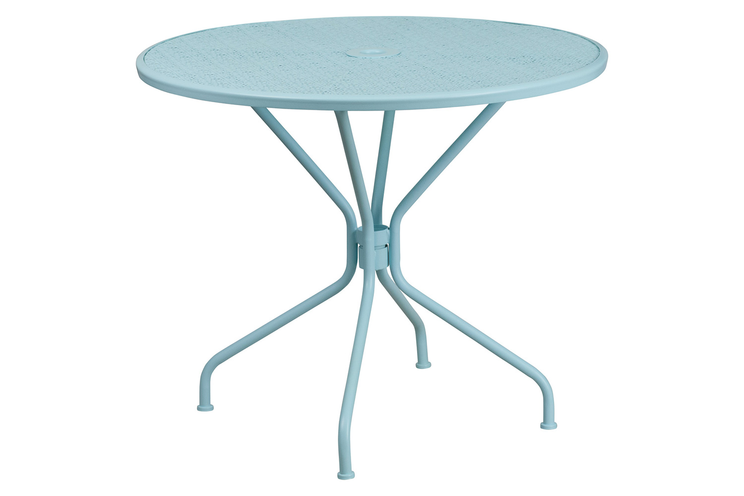 BLNK Oia Commercial Round Steel Indoor-Outdoor Patio Table Set with 2 Square Back Chairs - Sky Blue