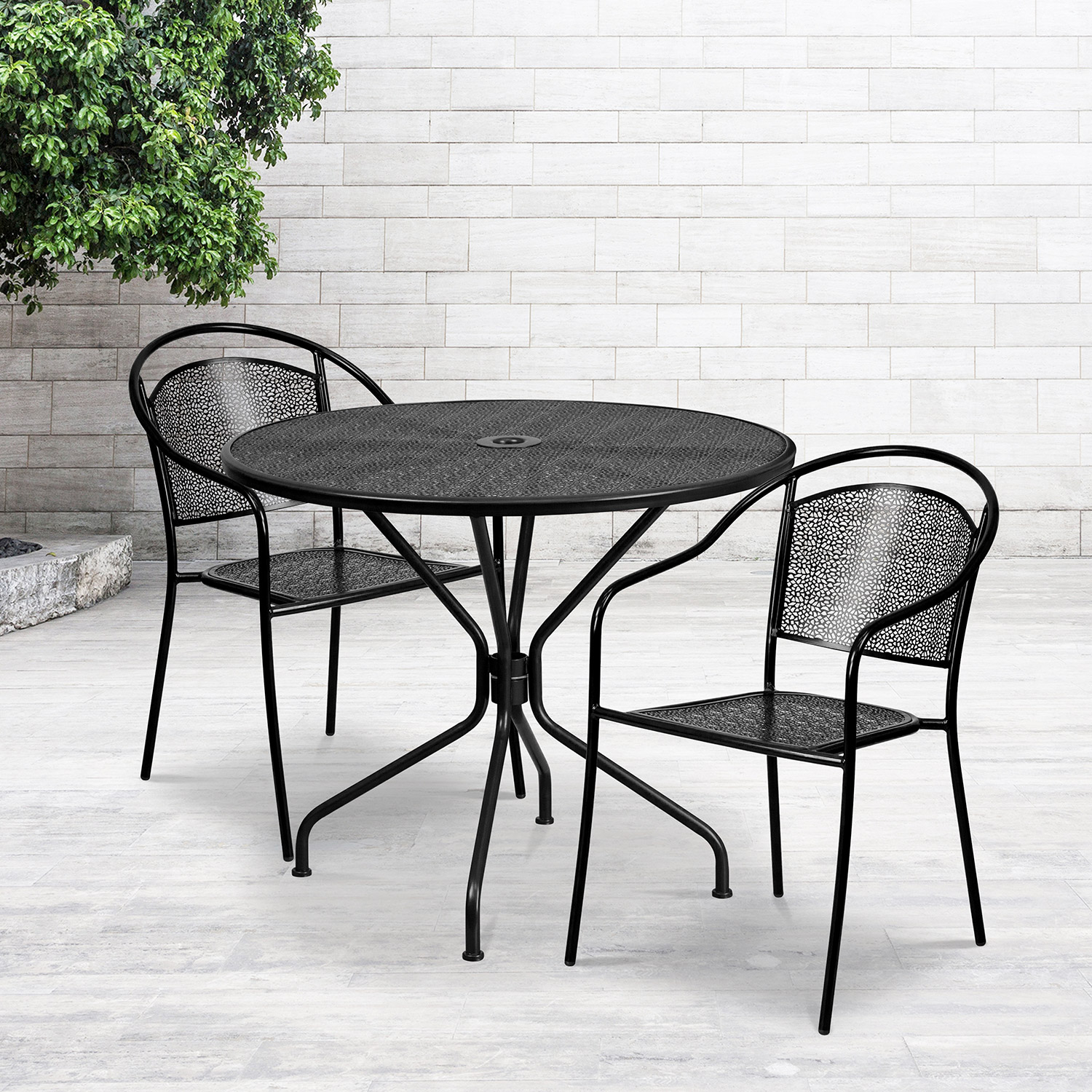 BLNK Oia Commercial Steel Indoor-Outdoor Patio Table Set with 2 Round Back Chairs