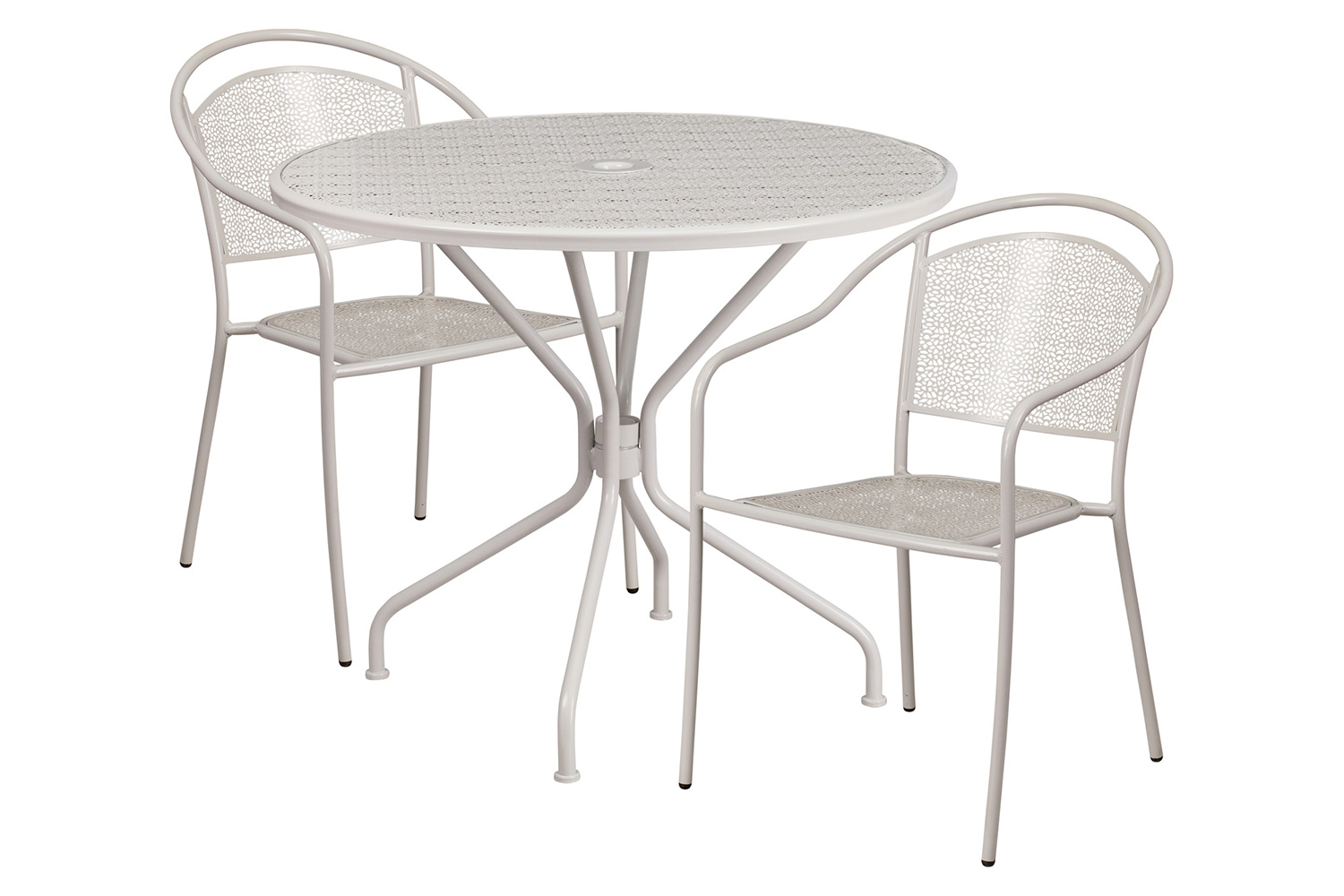 BLNK Oia Commercial Steel Indoor-Outdoor Patio Table Set with 2 Round Back Chairs - Light Gray, 35.25"W