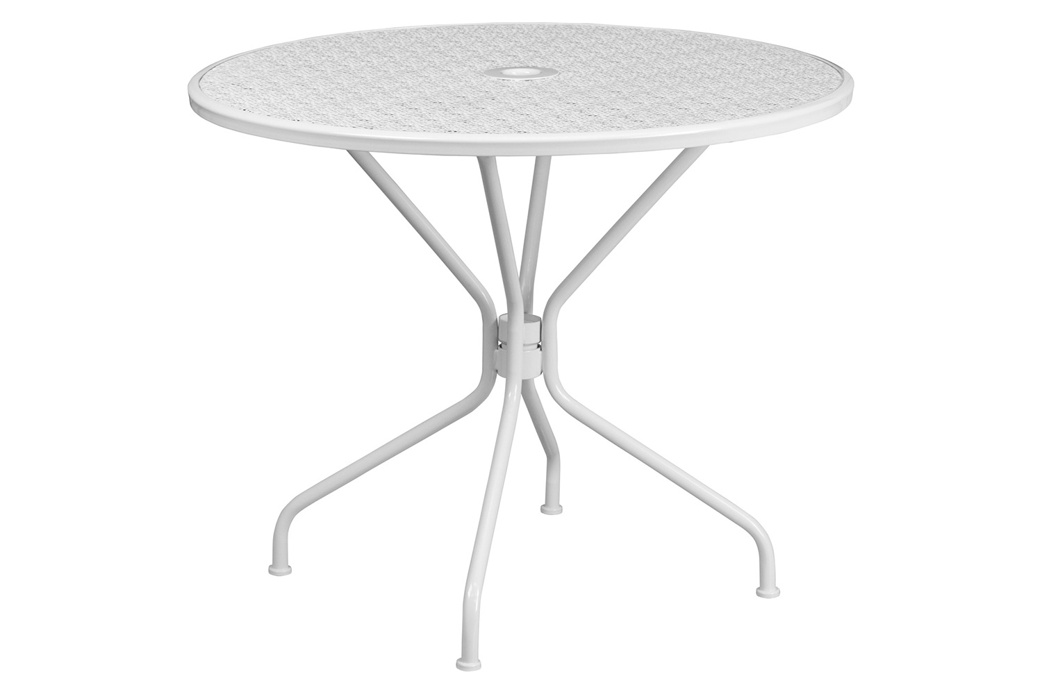 BLNK Oia Commercial Steel Indoor-Outdoor Patio Table Set with 2 Round Back Chairs - White, 35.25"W