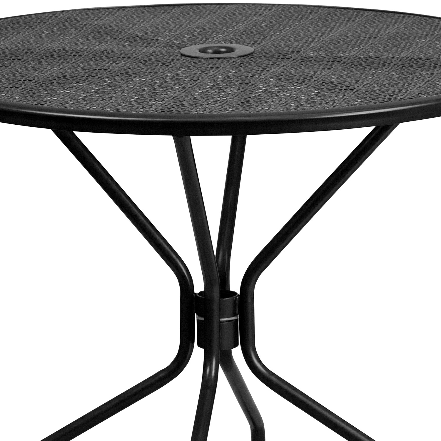 BLNK Oia Commercial Steel Indoor-Outdoor Patio Table Set with 4 Round Back Chairs - Black, 35.25"W